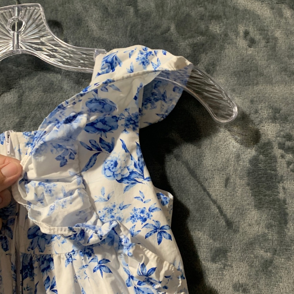 Bonnie Jean Dress Girls 6X R3-13396-HV Blue Floral Ruffle Crochet Lace EUC - Picture 15 of 16